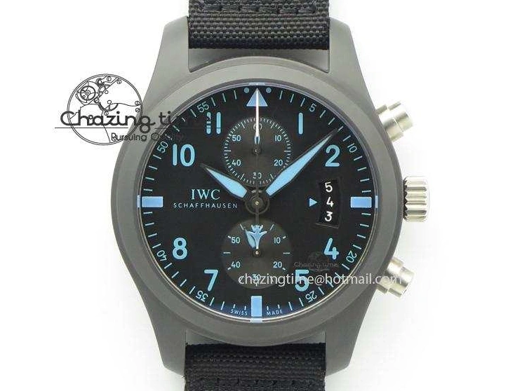 MIROTIME 0113 Comfortable Pilot Chrono IW388003 Real Ceramic ZF 1:1 Best Edition On Black Nylon Strap A 7322